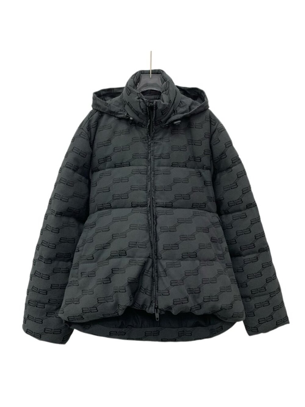 Balenciaga 2022 Black BB Monogram Hooded Puffer Jacket